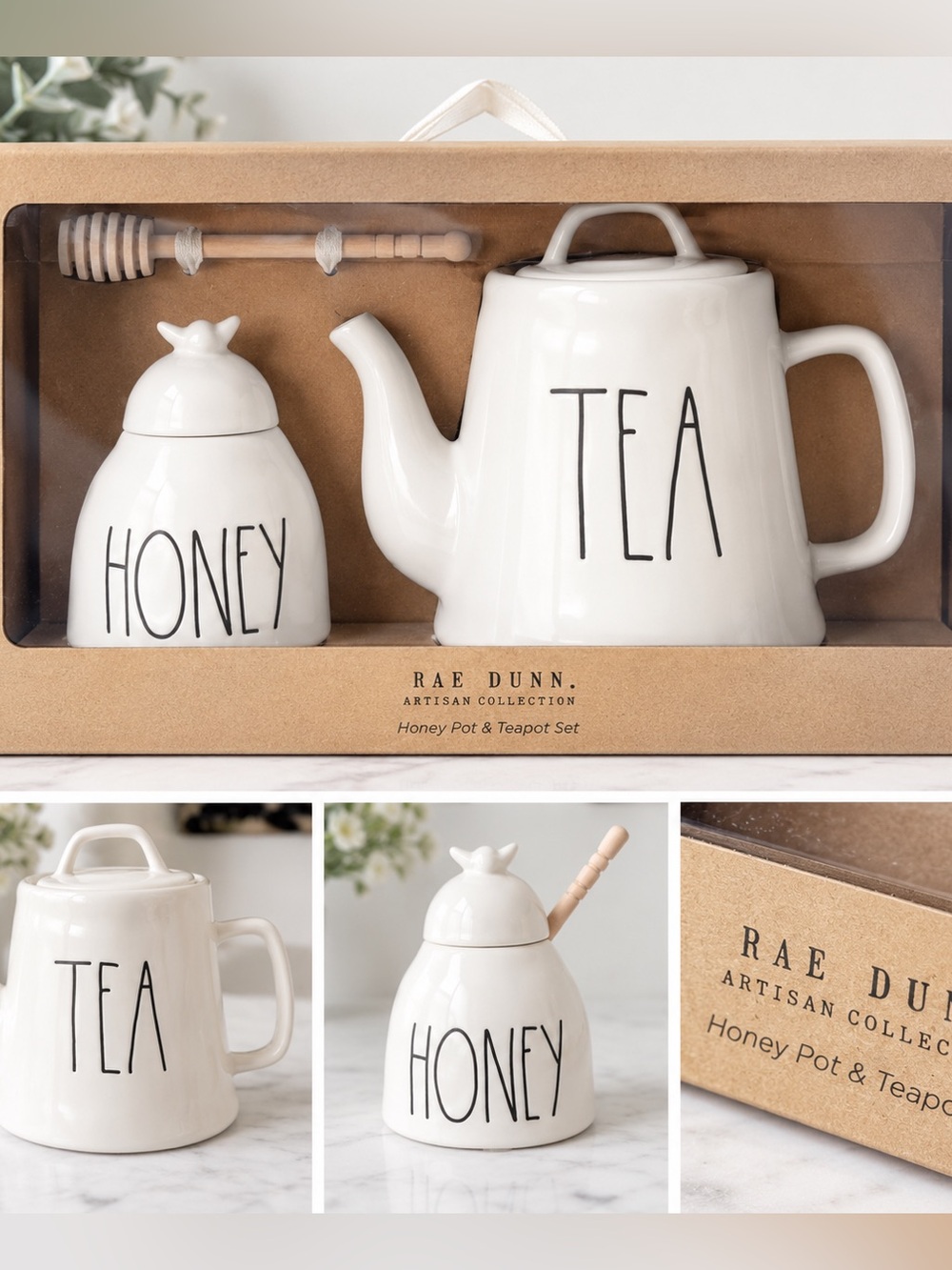 Rae Dunn TEA Teapot & HONEY Pot Set | Brand New in Box ✨